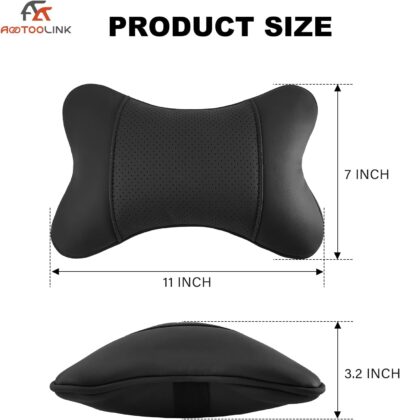 2 Pack Car Neck Pillow PU Leather Automotive Headrest Pillow for Car Support Neck Pain Relief Universal Car Pillow (Black) - Image 2