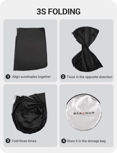 BASENOR 2017-2026 Tesla Model Y Model 3 Windshield Sunshade, (Proprietary Design) Folding Front Window Sun Shade Full Cover, Heat UV Protection Visor Accessories - Image 9