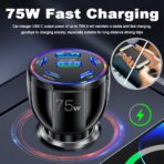 6 Port Car Charger USB C & USB A,75W Ultra-Fast Car Charger Adapter with Super/PD30W/PD/3.1A,Universal 12V/24V Cars Lighter USBs Adapter Cars Ports Chargers for Phone,Tablet - Image 3