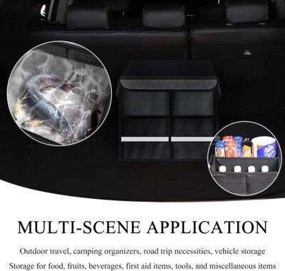 Trunk Organizer With Lid, Collapsible Waterproof Oxford Car Organizer with Aluminum Handle Base Plate, 2-Compartment 28L Sturdy Trunk Cargo Storage Organizer for RV SUV Truck (Black) - Image 5
