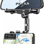 PKYAA Rearview Mirror Phone Holder for Car, 360° Rotating Rear View Mount with Adjustable Arm Length, Upgraded Four Corners Fixed Anti-Shake Multifunctional Design for All Smartphones