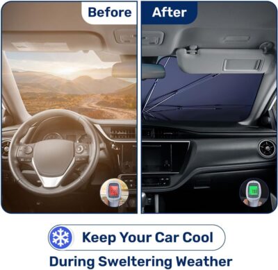 GENANY Silver Umbrella Sunshade for Electric Vehicle (59x37 Inches) with 360° Rotation Bendable Handle, Foldable Car Windshield Sunshade Umbrella, Auto Gift, Spring Car Decor - Image 4