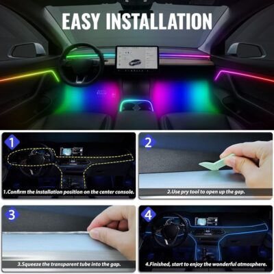 Acrylic Ambient Lighting Car Interior,55.1 inches Dream Color Acrylic Led Strips with USB Hub, APP Fiber Optic Emotion Glow Lights for Car Y 3 S X, Neon Ambient Lighting Kit Dashboard Decorations - Image 6