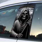 1 Pair Halloween Skull Stickers and Decals, Horror Gothic Skull Skeleton Car Center Pillar Stickers for Cars Window Door Halloween Peeking Sticker Decal 11" x 18.9" (Horror Death) - Image 2
