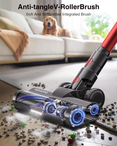 Cordless Vacuum Cleaner, 650W/55KPa 70Mins Vacuum Cleaners for Home, Self-Standing Stick Vacuum with Anti-Tangle Brush & OLED Touch Screen, Vacuum Cleaner for Hardwood Floors,Carpet,Pet Hair,Car (Red) - Image 6