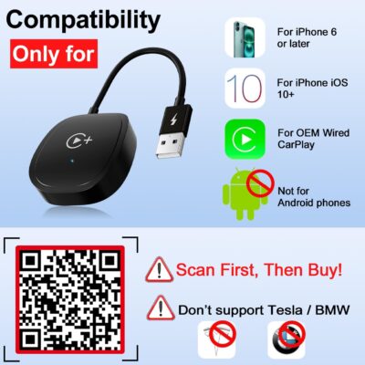 XHU Wireless CarPlay Adapter, CarPlay Wireless Adapter Supports Netflix, YouTube, and TikTok Stream Media Play, for OEM Wired CarPlay to Wireless Dongle, Only Fits for iOS 10+ Phone & Cars from 2016 - Image 5