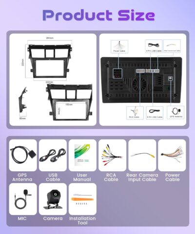 4Core 4G+128G Android 15 Car Radio for Toyota Yaris VIOS 2007-2013, Rimoody Car Stereo Wireless Carplay Andorid auto Mirror Link 9'' INCELL Screen GPS WiFi Bluetooth 5.0 FM/RDS EQ-32 SWC Backup Camera - Image 8