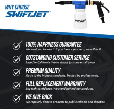 SwiftJet Car Wash Foam Gun + Microfiber Wash Mitt - Foam Cannon Works with Any Soap - Garden Hose Car Foam Sprayer - Car Wash Kit - Car Accessories Foam Blaster (Blue Foam Gun with Mitt) - Image 7