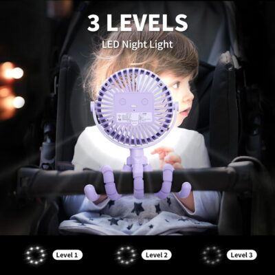AMACOOL Battery Operated Stroller Fan, Baby Travel Essentials for Beach Disney, Newborn Boy & Girl Showers Gifts Registry Search, Rechargeable Clip On Fan for Car Seat Wagon Crib Bike Treadmill - Image 4