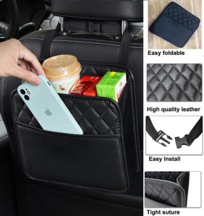 LXUNYI Car Seat Organizer,2 Pack Waterproof Pu Leather Backseat Car Organizer and Storage Bag Foldable Universal Hanging Car Seat Back Organizers for Kids & Adults Car Travel Accessories（Black） - Image 2