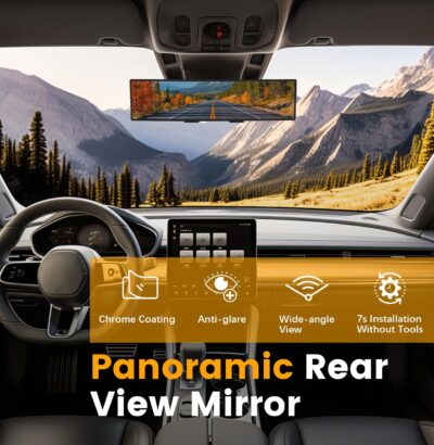Rear View Mirror, Chrome Anti-glare Panoramic Rear Mirrors Universal 12 Inch Convex Car Interior Clip on Extra Big Wide Angle Rearview Mirror Extender to Reduce Blind Spot for Car SUV Trucks - Image 5