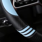 HighnessHwoo Car Steering Wheel Covers for Women Padded Carbon Fiber PU Leather Cute Auto Interior Accessories for Vehicle, Sedan, Universal, Anti Slip, Blue, Standard Size, 14.75-15.15in - Image 4