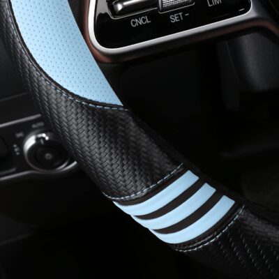 HighnessHwoo Car Steering Wheel Covers for Women Padded Carbon Fiber PU Leather Cute Auto Interior Accessories for Vehicle, Sedan, Universal, Anti Slip, Blue, Standard Size, 14.75-15.15in - Image 4