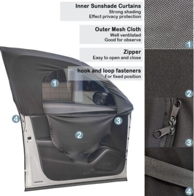 4PCS Car Window Shades with Zipper,Breathable Car Window Cover Baby Window Shades for Car,Camping Essentials Side Window Sun Shade for Privacy Protection Fits Most Cars - Image 6