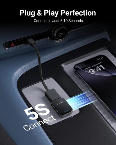 2-in-1 Mini Wireless CarPlay Adapter for iOS Android Auto Plug and Play Low Latency Portable Carplay Adapter Converts Wired to Wireless CarPlay for iOS10+/Android 11+, Gray - Image 3