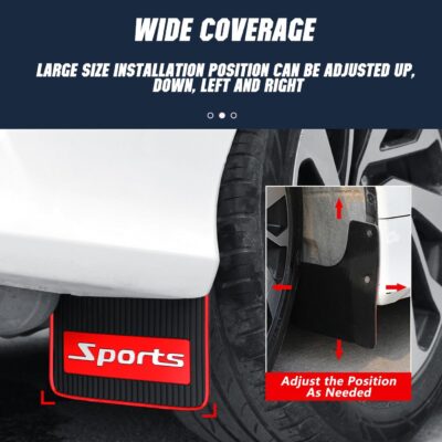 Mini Size Soft Rubber Car Universal Mud Flaps Mudguards All Weather, Fits for Sedan, Hatchbacks,Exterior Accessories Black+Red Sports, Front & Rear, 4Pcs Set - Image 4