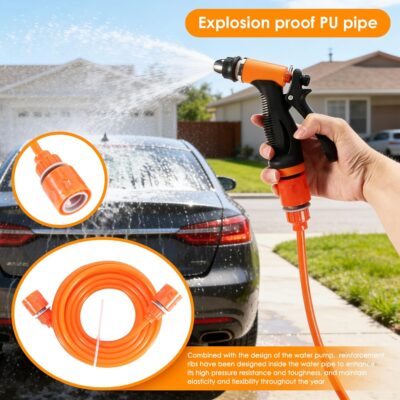 Portable 120W High-Pressure Car Wash Kit: High-Pressure Cleaner Water Pump 12V 80W, 6m Rubber Hose, 1m Transparent Hose, 3m Long Cigarette Lighter Cable - Image 7