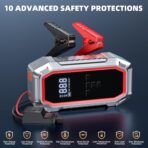 Jump Starter with Air Compressor, 5000A Peak Car Battery Jump Starter(9.0 Gas/8.0L Diesel), 160PSI 12V Jump Box Car Battery Jumper Starter Portable with Smart Jumper Cables, LED Lights, LCD Display - Image 6