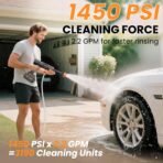 Cordless Pressure Washer, 1450PSI Portable Power Washer with 6-in-1 Nozzle, 21V Handheld Pressure Washer with 2 Rechargeable Power Batteries, Garden Hose Power Washer for Cars, All-Purpose - Image 3