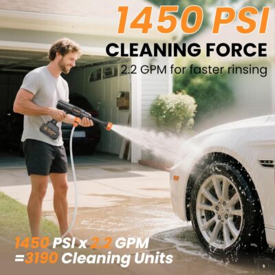 Cordless Pressure Washer, 1450PSI Portable Power Washer with 6-in-1 Nozzle, 21V Handheld Pressure Washer with 2 Rechargeable Power Batteries, Garden Hose Power Washer for Cars, All-Purpose - Image 3
