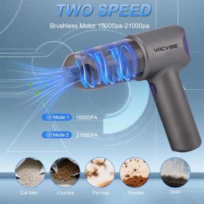 Car Vacuum Portable Cordless, 21000PA 4 in 1 Suck/Blow/Pump/Charger 120W Handheld Car Vacuum Cleaner and Air Duster, Brushless Motor Multi-Nozzles for Home Office Grey - Image 3