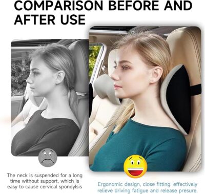 Make Comforting Car Headrest Pillow, Car Pillow for Driving with Adjustable Strap, 100% Memory Foam Neck Cushion, Breathable Removable Cover & Ergonomic Design - Car Neck Pillow(Moonlight-Silver, 1PC) - Image 6