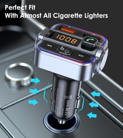 Bluetooth 5.3 FM Transmitter for Car, Dual Micphone Hands-Free Calls Wireless Radio Receiver, PD 30W & QC3.0 Fast Car Charger Adapter - Image 6