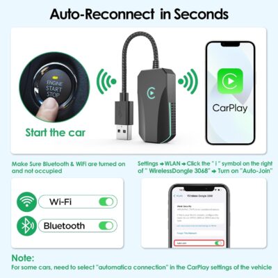 Wireless CarPlay Adapter, 2025 Upgraded Dual-Band (2.4GHz/5GHz) WiFi, Converts Wired to Wireless CarPlay, More Stable & Auto-Connect, Plug & Play for OEM Wired CarPlay Cars & iPhone iOS 10+ (Black). - Image 9