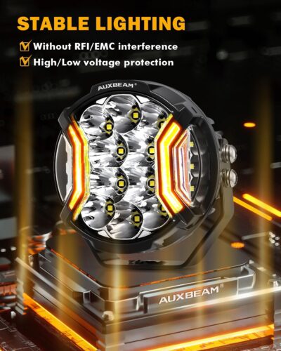 Auxbeam 5In V-Ultra Series 172W LED Light Pods, Offroad Round Driving Light with Amber DRL, 270° Wide Range Super Bright Side Shooter White Hyper Spot Beam Universal Lights with Black Cover-2PCS - Image 6