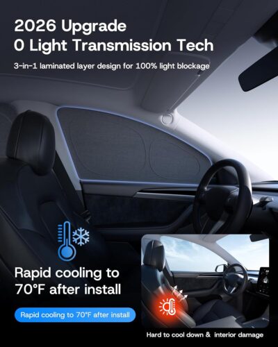 Upgrade Side Window Sunshade for Tesla Model Y (Juniper) 2020-2026 [100% Sun Blockage & Plush Cotton-Linen Fabric] Perfect Camping & Privacy Shade Set for Tesla Model Y Accessories 7Pcs - Image 2