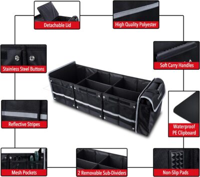 Farasla Waterproof Trunk Organizer with Insulated Leakproof Cooler Bag, Foldable Cover, Adjustable Securing Straps (Black) - Image 5