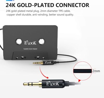 Elook Car Cassette Aux Adapter, 3.5mm Universal Audio Cable Tape Adapter for Car, Phone, MP3 ect. (Black) - Image 5