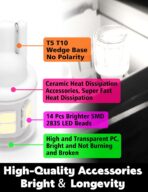 T10 194 168 LED Dome Light Bulbs, 300lm 6000K White Super Bright 2825 W5W LED Interior Bulbs, 3w AC/DC12V-24V T10 Wedge for RV Car Dome Map Door Courtesy Trunk License Plate Light, Non-Dimmable, 2pcs - Image 4