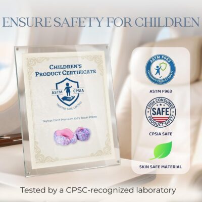 SKYTRAX® Certified Kids Safe Memory Foam Travel Neck Pillows for Kids and Toddlers, Cute Cartoon Design, Car Seat & Airplane Head Neck Support, Adjustable Snap Buttons, Washable Soft Cover (Unicorn) - Image 3