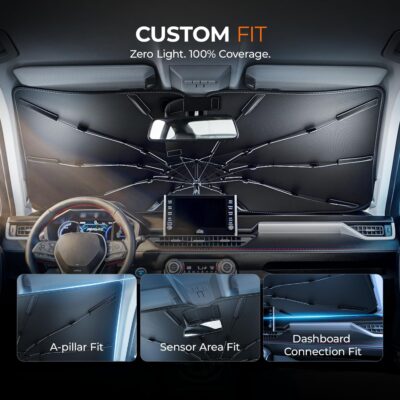 DooGooCoo Windshield Sun Shade Umbrella for Ford F150 Accessories 2015-2025 2026, UV Block F150 Sun Shade for F-150 Truck Sunshade for Car Windshield, Heat Shield Sunshade for Ford Front Windshield. - Image 2