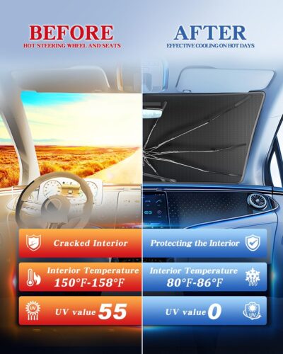 Portable for BMW X5 2019-2025 Windshield Sunshade Umbrella with Carry Bag, 2 in1 Ice Crystal Durable Compact Shade Umbrella UPF50+ UV Front Window Heat Insulation Protection Outdoor Camping - Image 4