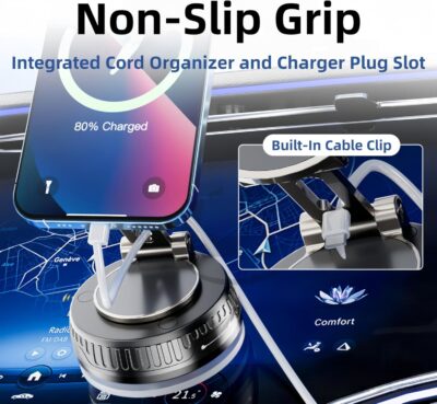 2026 Upgraded Magnetic Car Phone Mount for MagSafe: 360° Rotatable Adjustable Holder with 180+LBS Strong Suction Cup & 3800gf Magnet, Compatible with iPhone 17/16/15 Series & Android Devices - Image 4