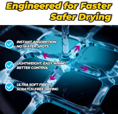 SHSCLY Professional Car Drying Towel – 2-Pack XL Microfiber Towels for Cars, Trucks & SUVs, No Drag, Paint-Safe, Controlled Streak-Free Drying, Lightweight Feel When Wet, Soft & Absorbent, 29" × 33" - Image 4