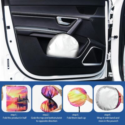 Car Windshield Sun Shade, Upgraded UV Reflective Windshield Sun Shade Foldable Universal Fit with Storage Bag for Cars SUVs Trucks Sedans Hatchbacks - Image 6