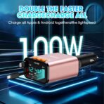 Retractable Car Charger,5 in 1 Fast Cars Phone Charger 60w,Bluetooth 5.3 FM Transmitter Adapter,Handsfree Call,MP3 Player,2 Retractable Cables and USB Chargers, for Phone,Galaxy,Pixel (Pink) - Image 4