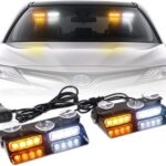 XRIDONSEN 2 in 1 Emergency Dash Strobe Lights Interior Windshield Lights Amber White Warning Hazard Safety Flashing w/Suction Cups for Construction Vehicles, Trucks Car (2×7.16 inch, 16 LED)