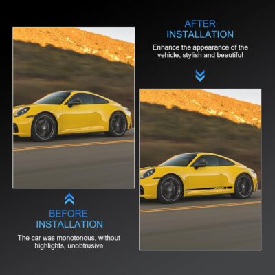Eratus 2 PCS Car Side Skirt Stickers, Racing Stripe Car Body Sports Decoration, Precision Cut Waterproof Self-Adhesive Decals, Universal for Most Cars Exterior Modification Accessories (Black) - Image 7