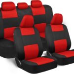 BDK PolyPro Car Seat Covers Full Set in Red on Black – Front and Rear Split Bench Seat Covers, Easy to Install, Accessories for Auto Trucks Van SUV
