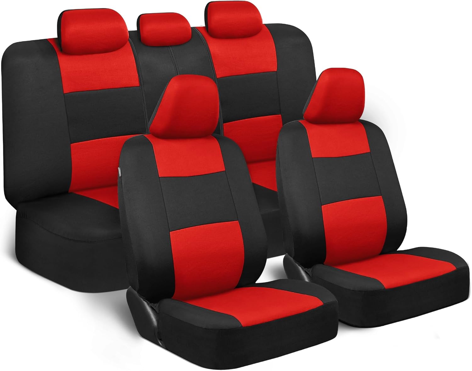 71-xSuqmiZL._AC_SL1500_.jpg BDK PolyPro Car Seat Covers Full Set in Red on Black – Front and Rear Split Bench Seat Covers, Easy to Install, Accessories for Auto Trucks Van SUV - Image 1