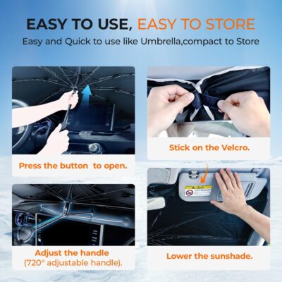 DooGooCoo Windshield Sun Shade Umbrella for Ford F150 Accessories 2015-2025 2026, UV Block F150 Sun Shade for F-150 Truck Sunshade for Car Windshield, Heat Shield Sunshade for Ford Front Windshield. - Image 7