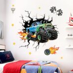 decalmile 3D Racing Car Wall Stickers, Multi Color, Vinyl, Indoor, Waterproof, for Kids Room, Boys Bedroom, Living Room Decor - Image 3