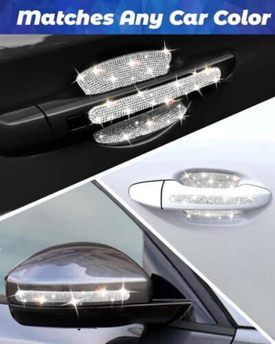 Bling Car Door Handle Protector, 10 PCS, White Sparkling Rhinestone Cars Door Protective Cover, Anti-Scratch Auto Handles Sticker, Universal Bling Car Accessories for Women - Image 5