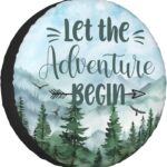 Spare Tire Cover for RV Camper Trailer Let The Adventure Begin, Weatherproof Universal Wheel Cover for RV Travel Trailer Camper Truck 14inch