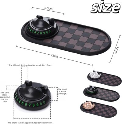 Car Dashboard Mat Kit: 360° Rotating Phone Holder, Parking Number Plate, Universal Anti-Slip Organizer Pad (Luxury Gold) - Image 2