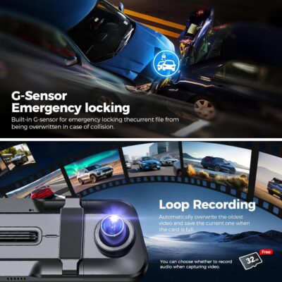Mirror Dash Cam,Rear View Mirror Camera,10'' Smart Touch Screen,Dash Camera for Cars,G-Sensor,Loop Recording,Car Camera with Free 32GB Card - Image 4